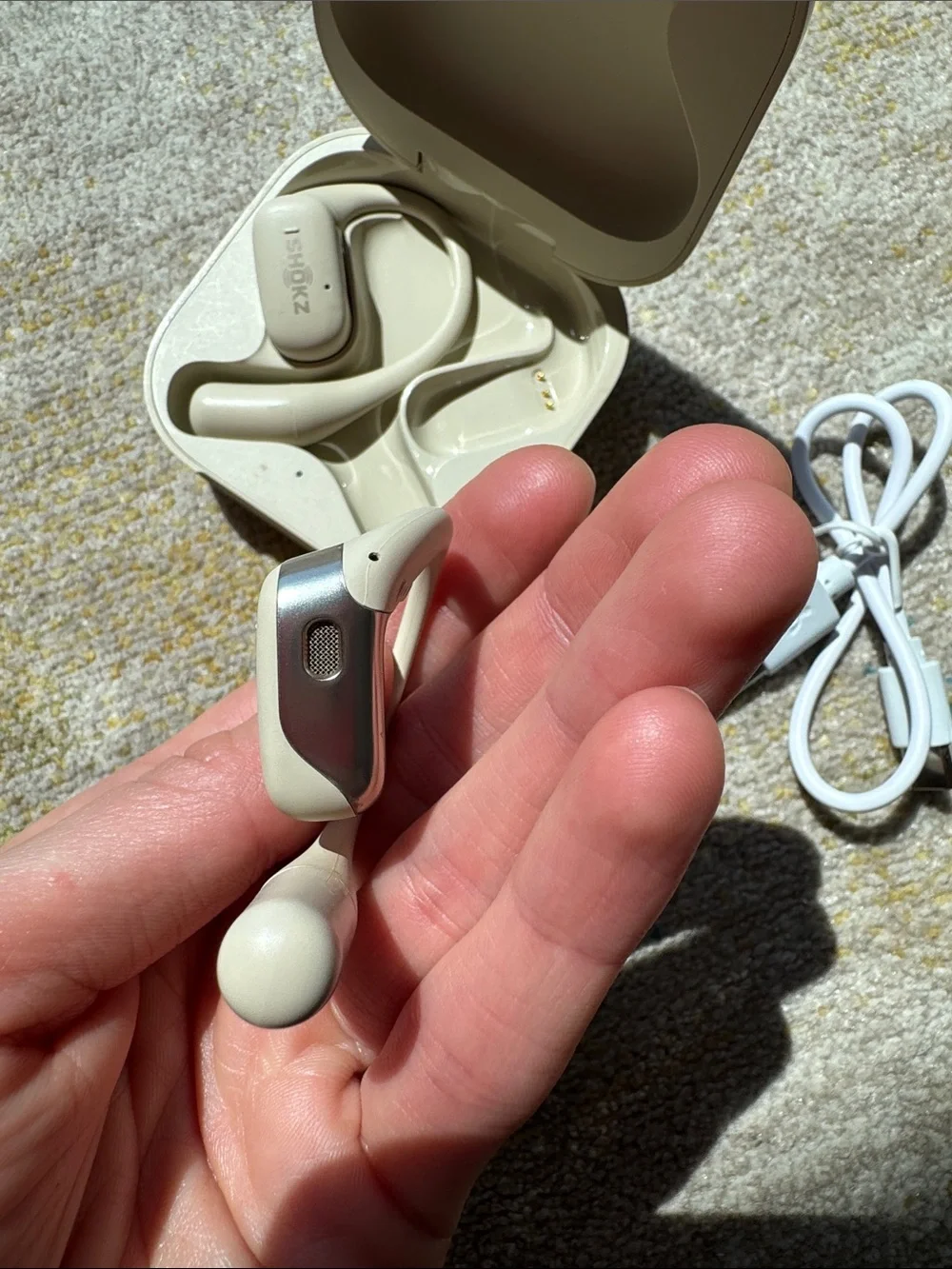 Shokz Beige Wireless Bone Conduction Headset with Charging Case